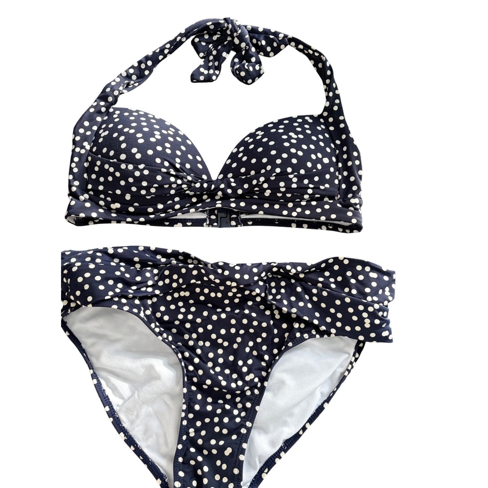 Joules Belle Navy Polka Dot Halter Bikini‎ Set Padded Top & Bottoms US 4 UK 8